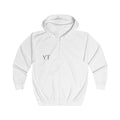 Minimalist 'YT' Zip Hoodie — White Full-Zip Hoodie with Subtle Chest Logo